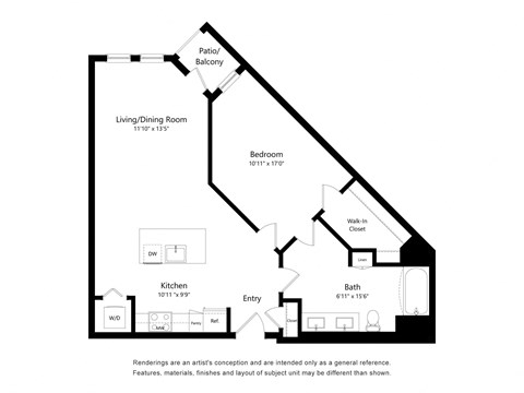 One Bedroom Floor Plan at The Huntington Luxury Apartments in Duarte CA
